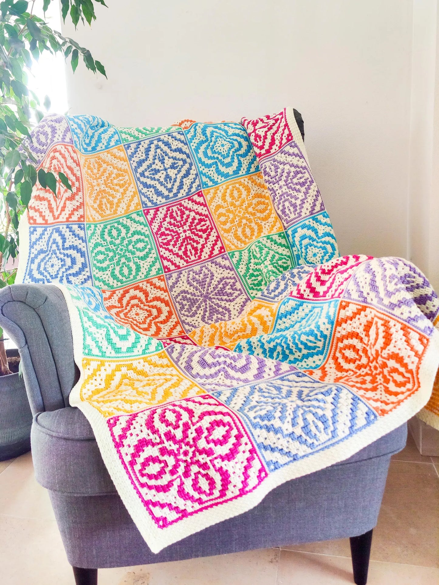 ๐ Offline Mosaic Crochet Blanket Pattern โ Multilingual PDF