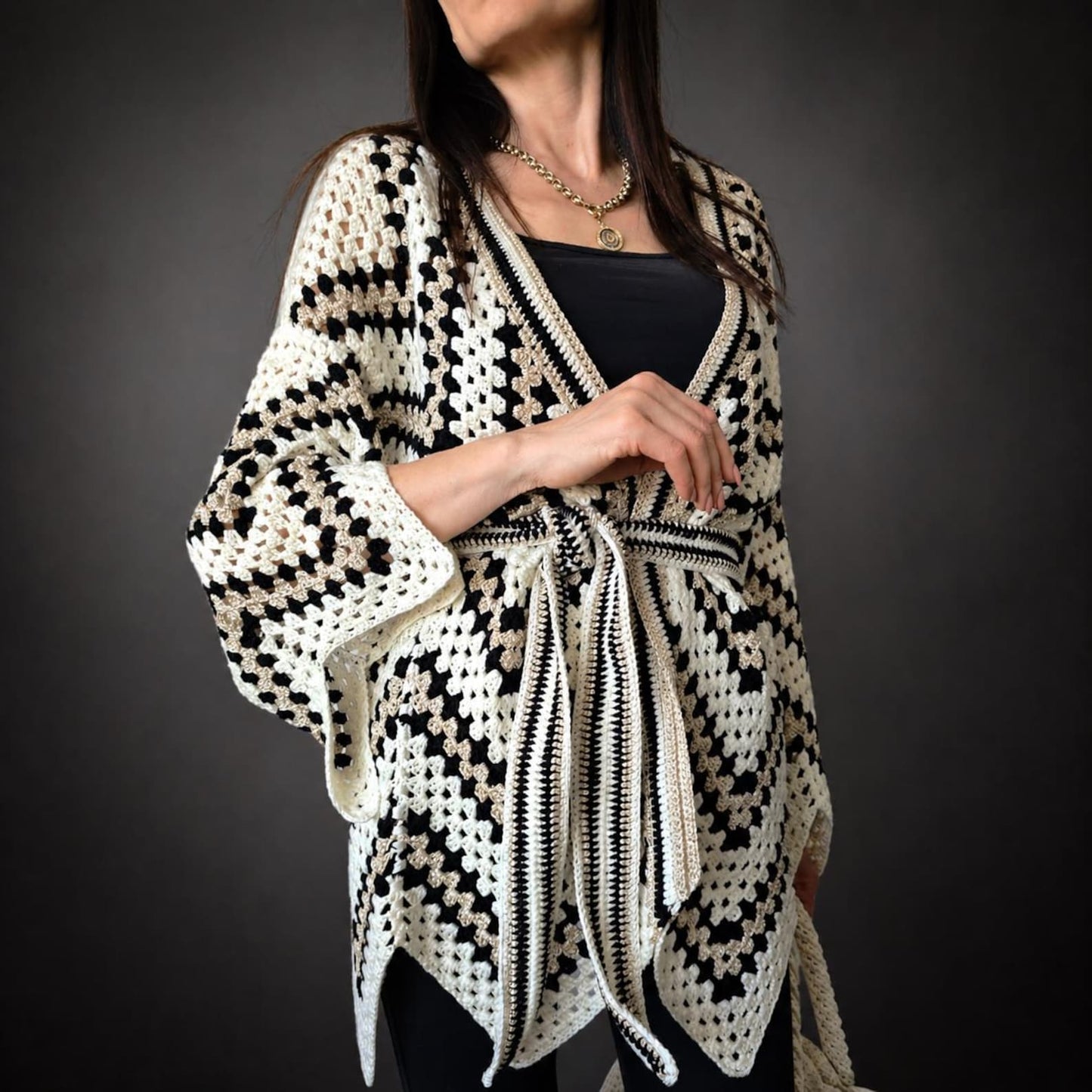✨ Boho Crochet Cardigan Pattern – Kimono Wrap Top PDF 🌿