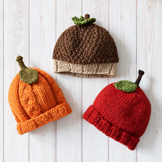 Fall Baby Beanie Knitting Patterns | Apple Pumpkin Acorn