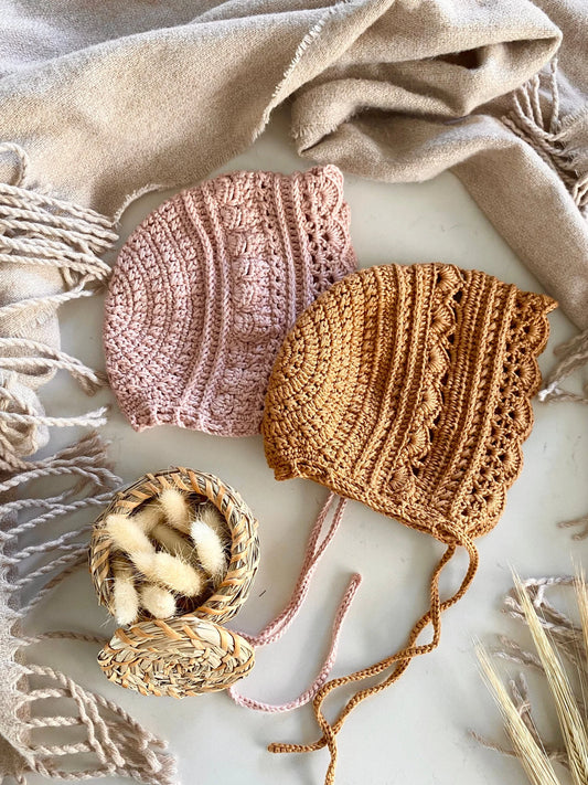 🌸 Lovely Baby Bonnet Crochet Pattern – 3 Sizes (PDF)