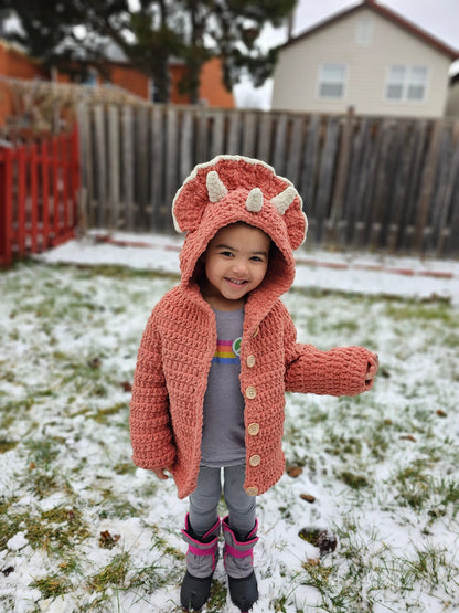 Kids’ Triceratops Crochet Sweater Pattern PDF (Ages 2–16)