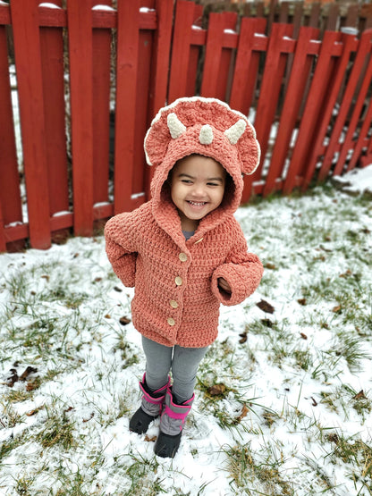 Kids’ Triceratops Crochet Sweater Pattern PDF (Ages 2–16)