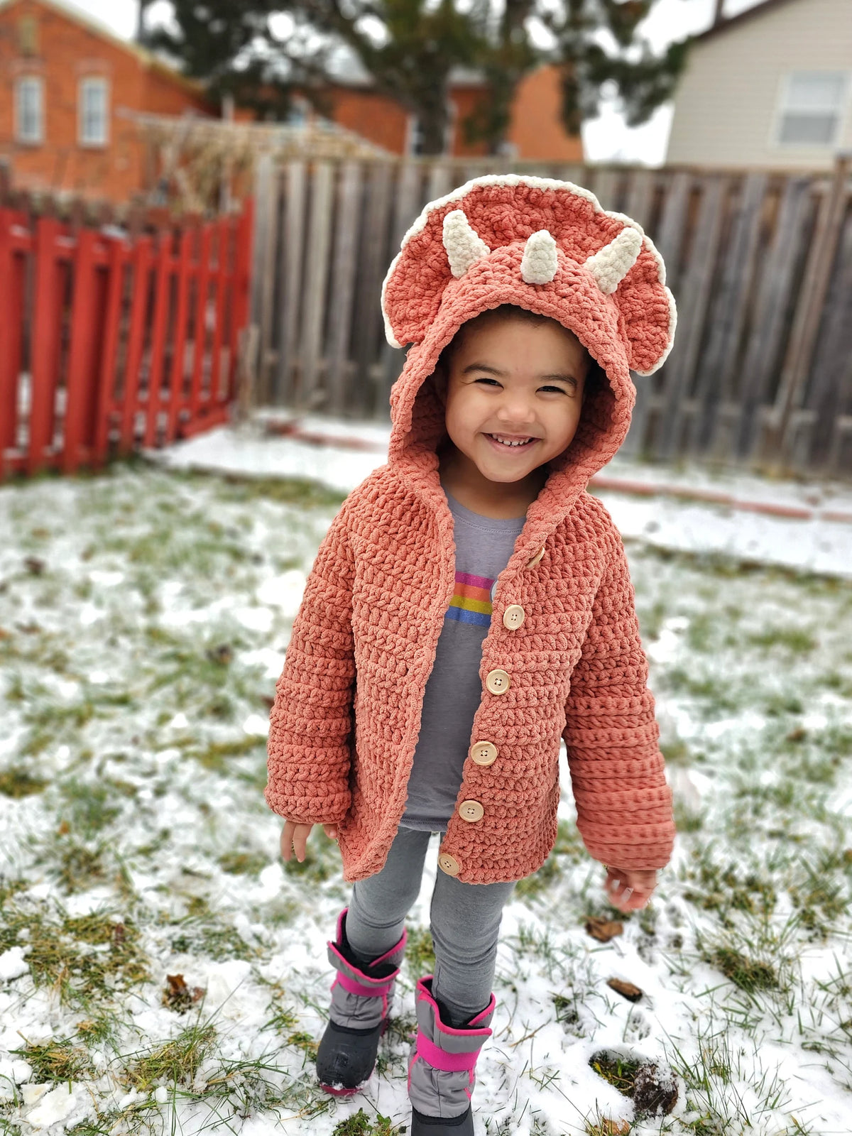 Kids’ Triceratops Crochet Sweater Pattern PDF (Ages 2–16)