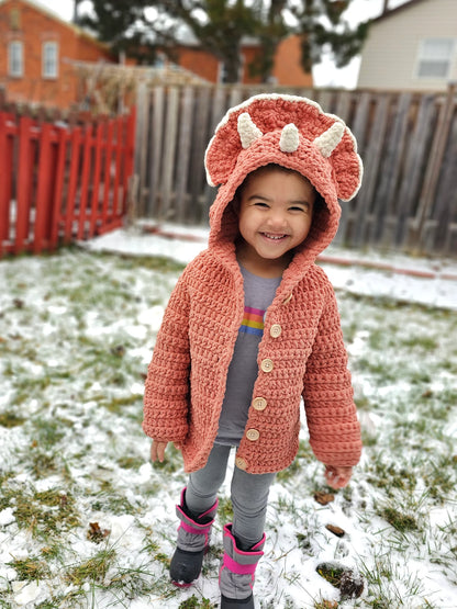Kids’ Triceratops Crochet Sweater Pattern PDF (Ages 2–16)