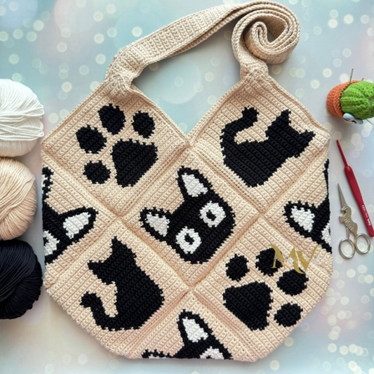 🐾 Black Cat Crochet Tote Bag Pattern – Bold & Fun PDF!