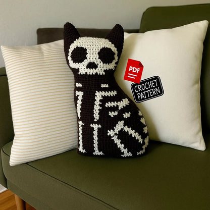 Skeleton Cat Pillow Crochet Pattern