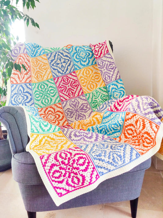 🌈 Offline Mosaic Crochet Blanket Pattern – Multilingual PDF