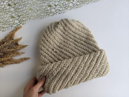 Flat Knit Diagonal Hat Pattern PDF