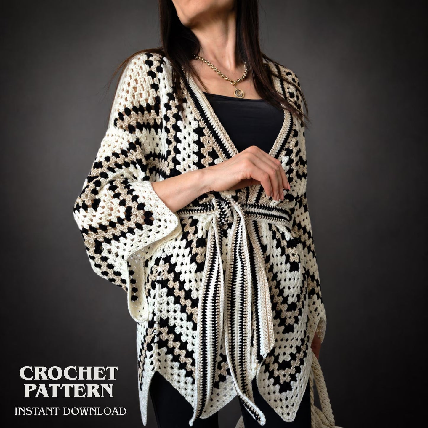 ✨ Boho Crochet Cardigan Pattern – Kimono Wrap Top PDF 🌿
