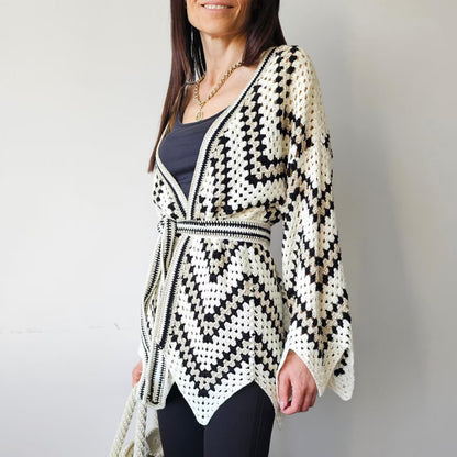✨ Boho Crochet Cardigan Pattern – Kimono Wrap Top PDF 🌿