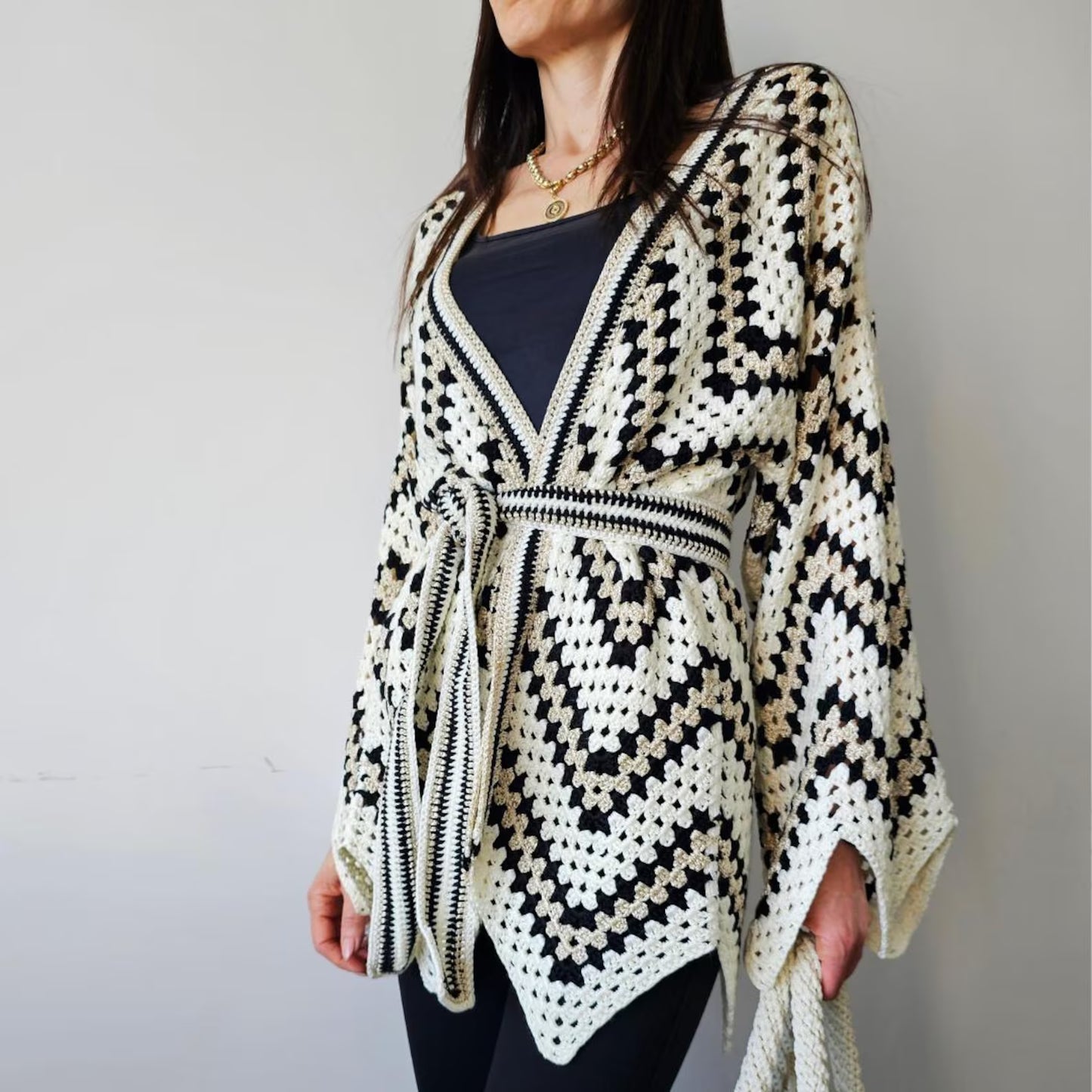 ✨ Boho Crochet Cardigan Pattern – Kimono Wrap Top PDF 🌿