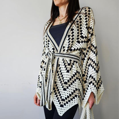 ✨ Boho Crochet Cardigan Pattern – Kimono Wrap Top PDF 🌿