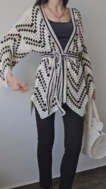 ✨ Boho Crochet Cardigan Pattern – Kimono Wrap Top PDF 🌿